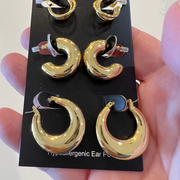 NWT J. Crew Gold-Plated Hoop Earrings - Set-of Three - Picture 7 of 10